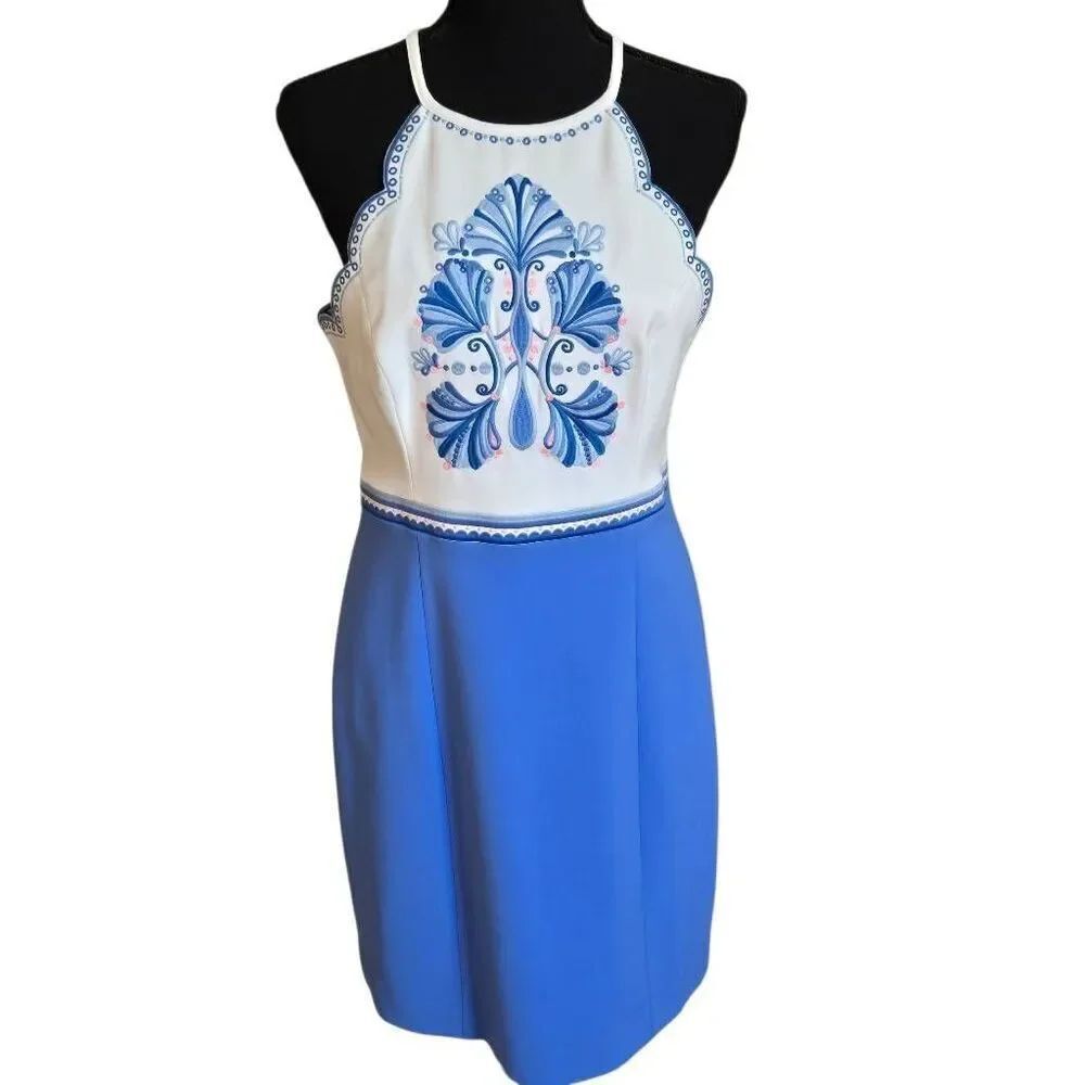 NWT Lilly Pulitzer Womens Adalie Stretch Embroidered Shift Dress Bennet Blue 8